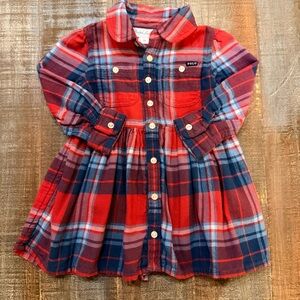 Ralph Lauren Toddler Girls Plaid Flannel Shirt Dress Red Blue 9M Cotton